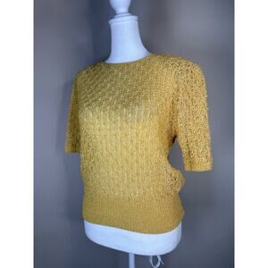 Vintage Yellow Blouse Textured Boho Lagenlook Sheer Lace Knit‎ Cottagecore Retro